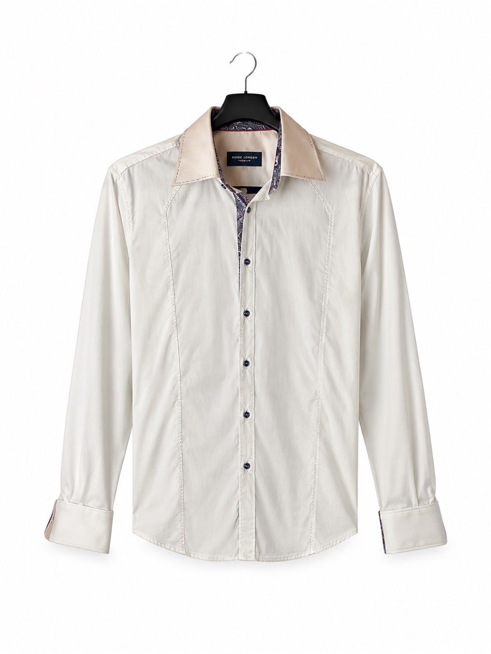 Downeast Men’s White Button Front Dress Shirt Paisley Trim Contrast Size S